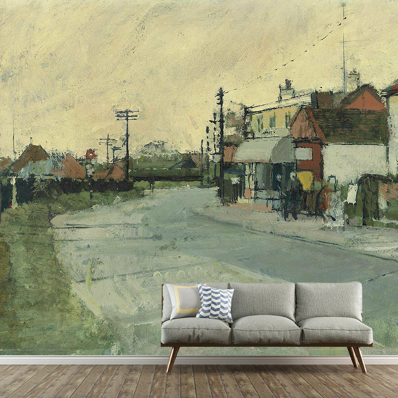 Tranquil Roadside Farmhouses Mural Wallpaper for Bedroom Scenery Painting Wall Art, Optional Size