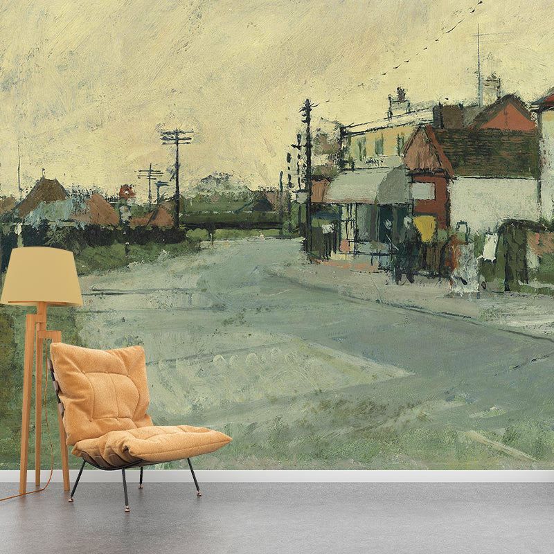 Tranquil Roadside Farmhouses Mural Wallpaper for Bedroom Scenery Painting Wall Art, Optional Size
