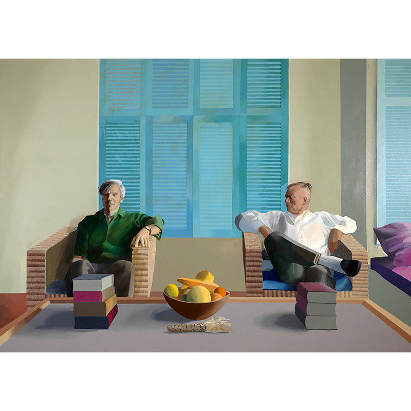 Artistry Hockney Works Lovers Mural Blue and White Stain Resistant Wall Decor for Bedroom