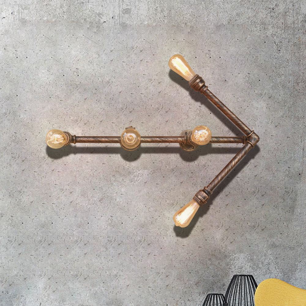 Metal Arrow Shaped Wall Sconce Steampunk 5 Heads Restaurant Wall Mount Light with Bare Bulb in Antique Bronze