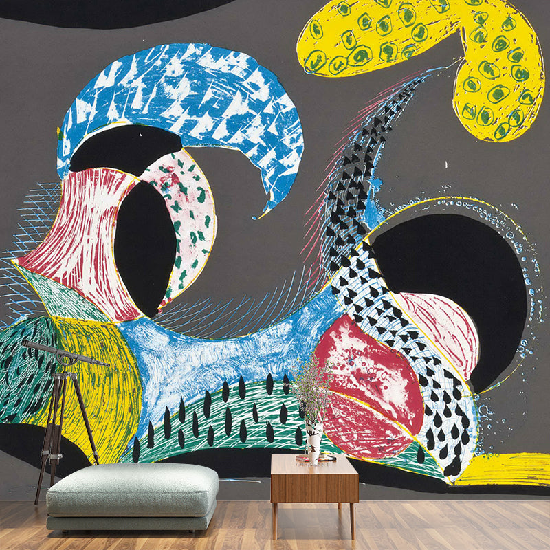 Abstract Landscape Wallpaper Murals Pop Art Non-Woven Material Wall Decor in Blue-Grey-Yellow