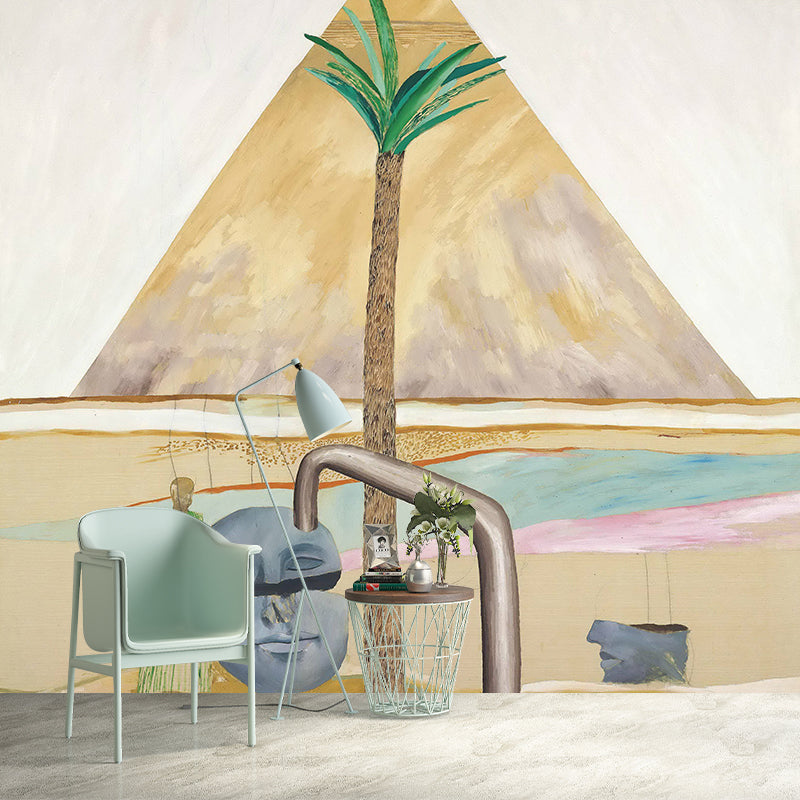 Full Size Aesthetics Wall Murals Brown Great Pyramid at Giza with Broken Head Painting Wall Art, Custom Print