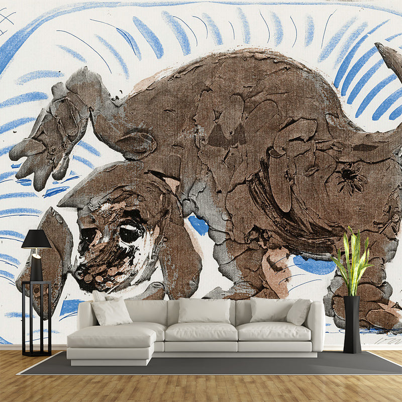 Brown Puppy Dogs Mural Decal Animal Painting Artistic Waterproof Wall Covering on Blue