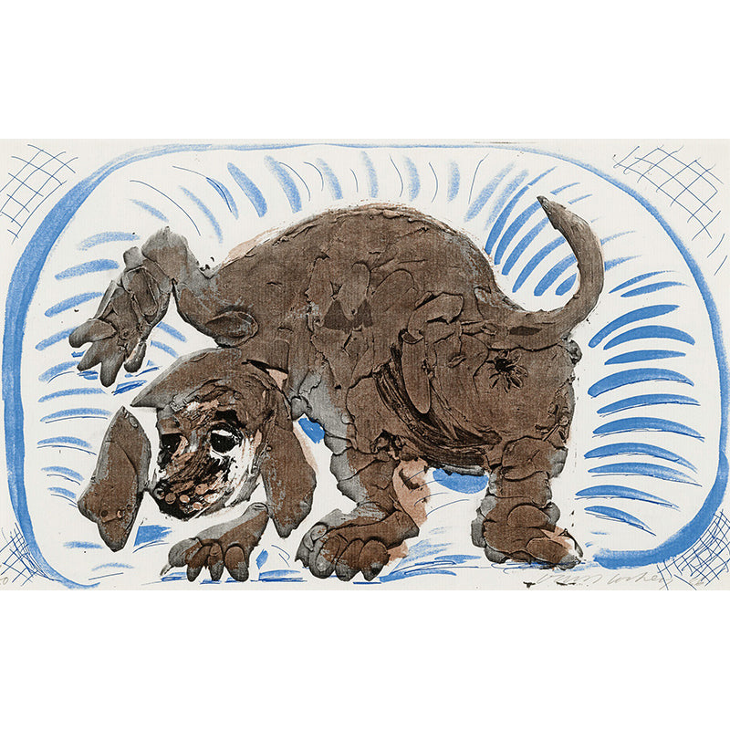 Brown Puppy Dogs Mural Decal Animal Painting Artistic Waterproof Wall Covering on Blue