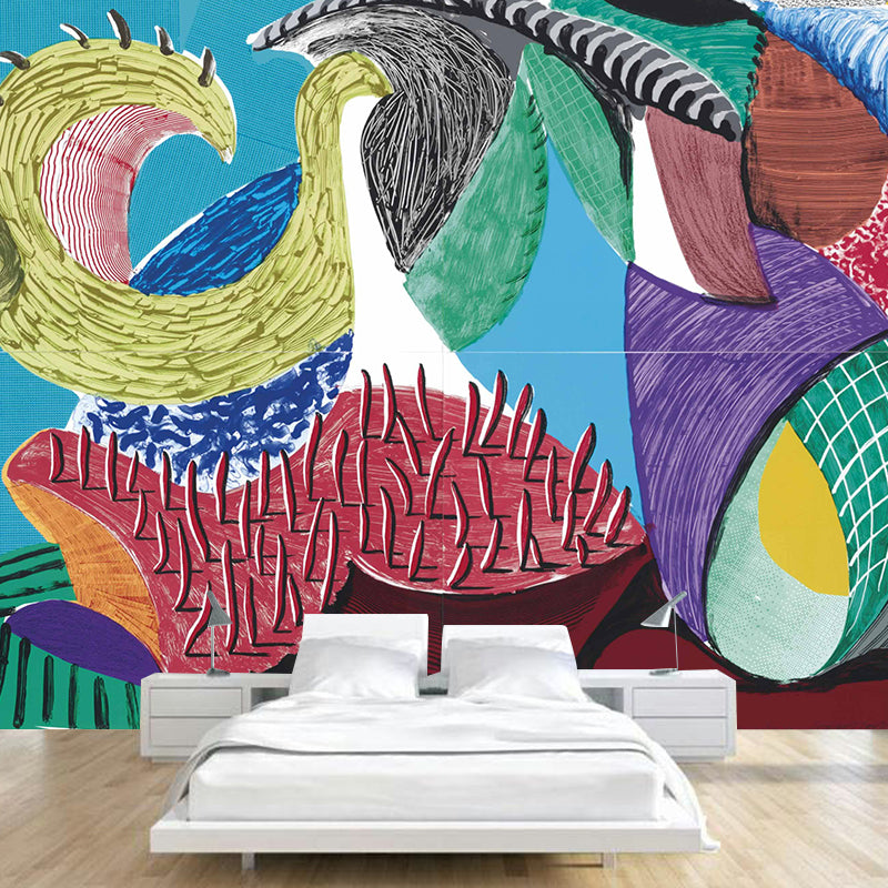 Abstract Art Wall Murals Contemporary Non-Woven Cloth Wall Decor in Red-Yellow-Blue-Green