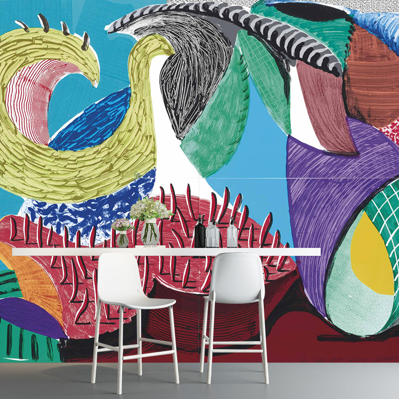 Abstract Art Wall Murals Contemporary Non-Woven Cloth Wall Decor in Red-Yellow-Blue-Green