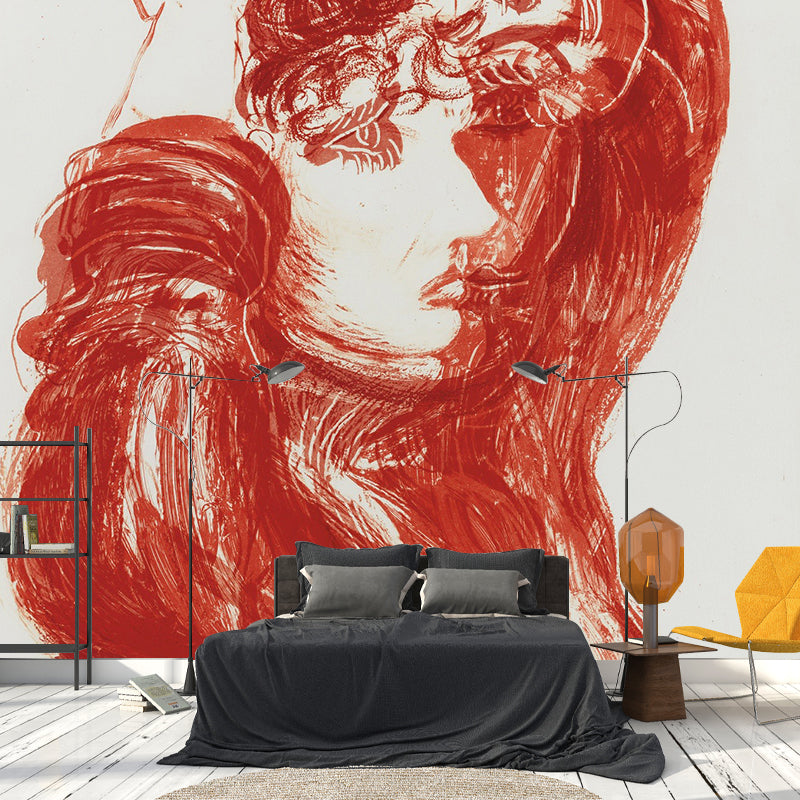 Hockney Painting Red Celia Murals Artistry Stain Resistant Bedroom Wall Decor, Made to Measure