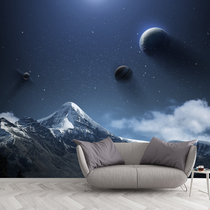 Realistic Fictional Landscape Murals for Bedroom Planets and Mountain Print Wall Art, Custom Size