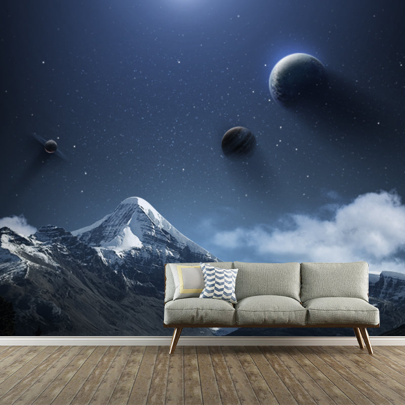 Realistic Fictional Landscape Murals for Bedroom Planets and Mountain Print Wall Art, Custom Size