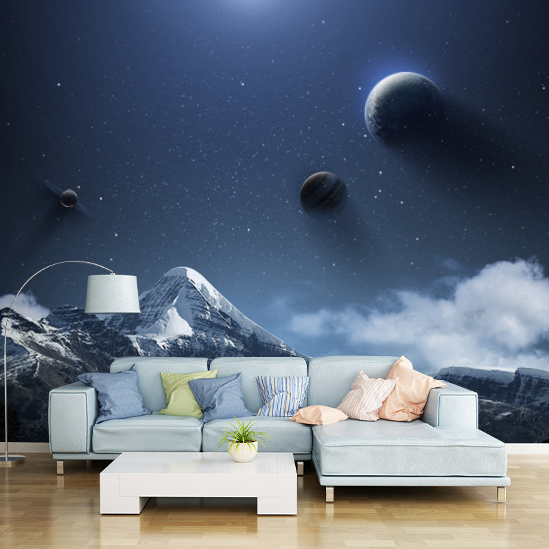 Realistic Fictional Landscape Murals for Bedroom Planets and Mountain Print Wall Art, Custom Size