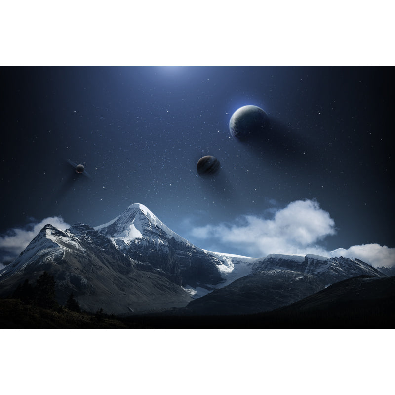 Realistic Fictional Landscape Murals for Bedroom Planets and Mountain Print Wall Art, Custom Size