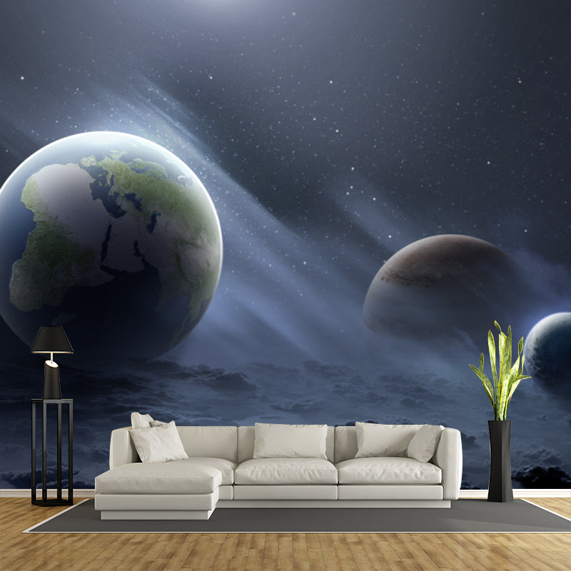 Sci-Fi Galaxy Planets Wall Murals Blue-Green Waterproofing Wall Art for Living Room
