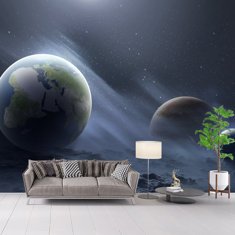 Sci-Fi Galaxy Planets Wall Murals Blue-Green Waterproofing Wall Art for Living Room