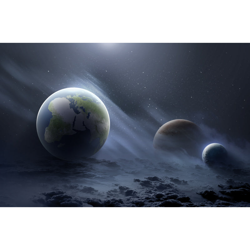 Sci-Fi Galaxy Planets Wall Murals Blue-Green Waterproofing Wall Art for Living Room