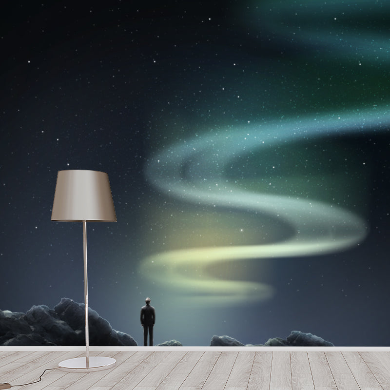 Sci-Fi Aurora Wall Mural Decal in Aqua Waterproofing Wall Art for Bedroom (1 Piece)