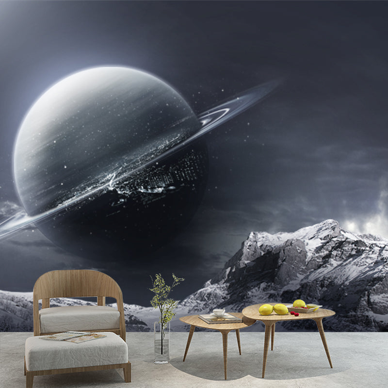 Science Fiction Earth Wallpaper Mural Pewter Snow Mountain Landscape Wall Art for Bedroom