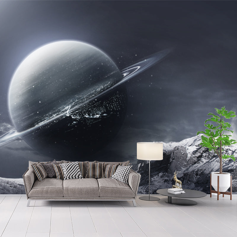 Science Fiction Earth Wallpaper Mural Pewter Snow Mountain Landscape Wall Art for Bedroom