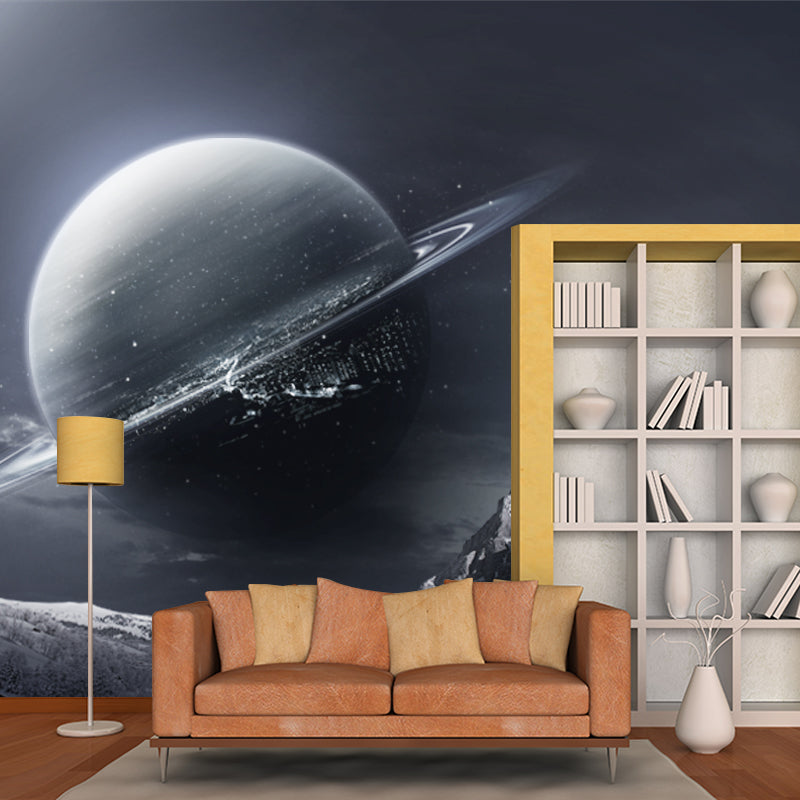 Science Fiction Earth Wallpaper Mural Pewter Snow Mountain Landscape Wall Art for Bedroom