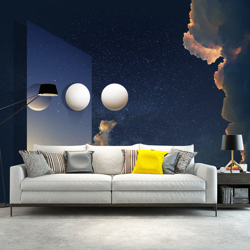 Blue-White Twilight Wallpaper Mural Moisture Resistant Sci-Fi Living Room Wall Decor