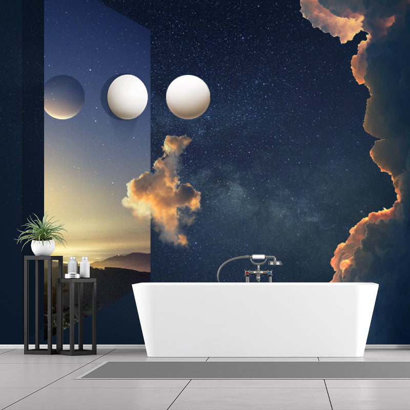 Blue-White Twilight Wallpaper Mural Moisture Resistant Sci-Fi Living Room Wall Decor