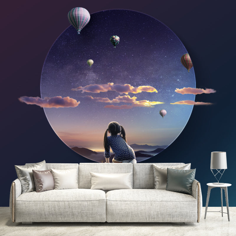 Hot Air Balloon Wall Mural Decal Sci-Fi Stain Resistant Bedroom Wall Covering, Made to Measure
