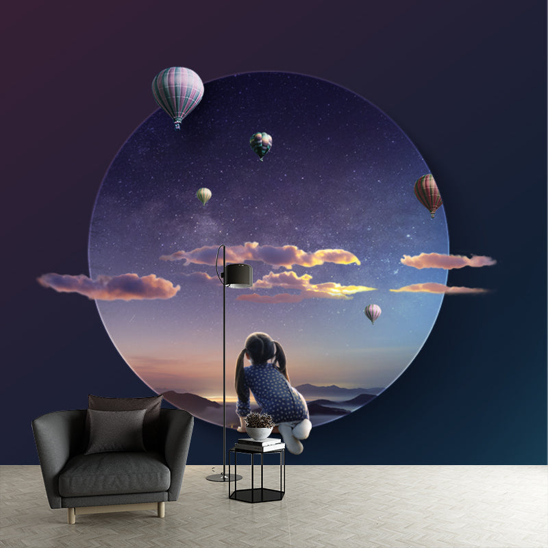 Hot Air Balloon Wall Mural Decal Sci-Fi Stain Resistant Bedroom Wall Covering, Made to Measure