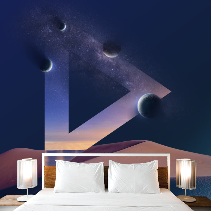 Science Fiction Planet Desert Murals Purple-Blue Waterproof Wall Art for Bedroom