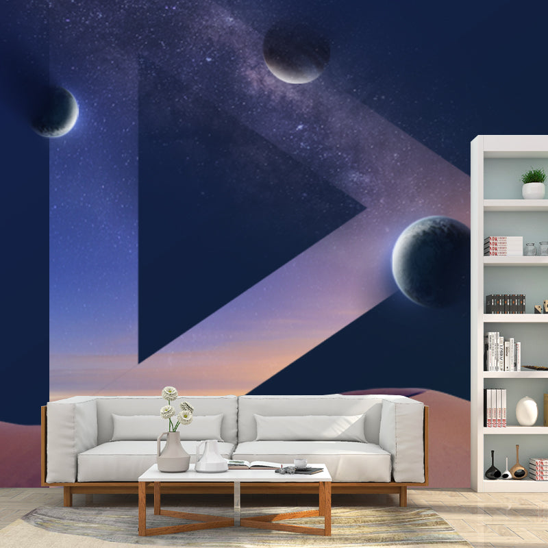 Science Fiction Planet Desert Murals Purple-Blue Waterproof Wall Art for Bedroom