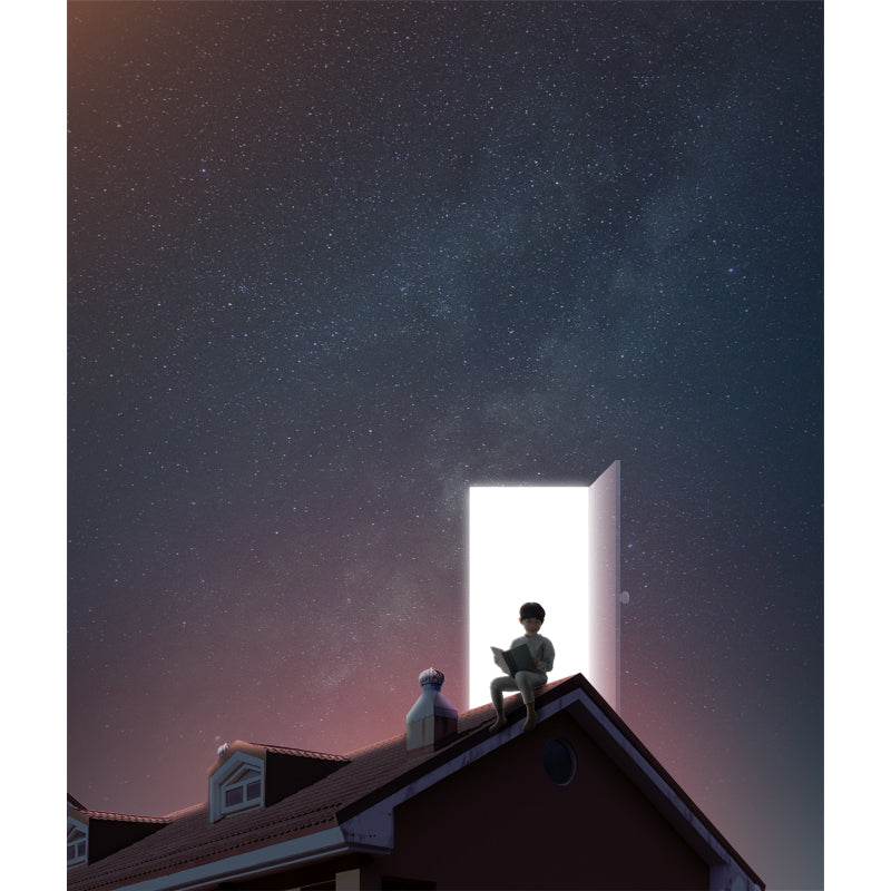 Mystic Boy Reading Mural Wallpaper for Bedroom Time Travel Wall Decor, Custom Print