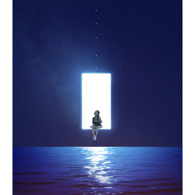 Whole Sci-Fi Wall Paper Murals in Blue-White Girl Suspended over Night Ocean Wall Art, Optional Size