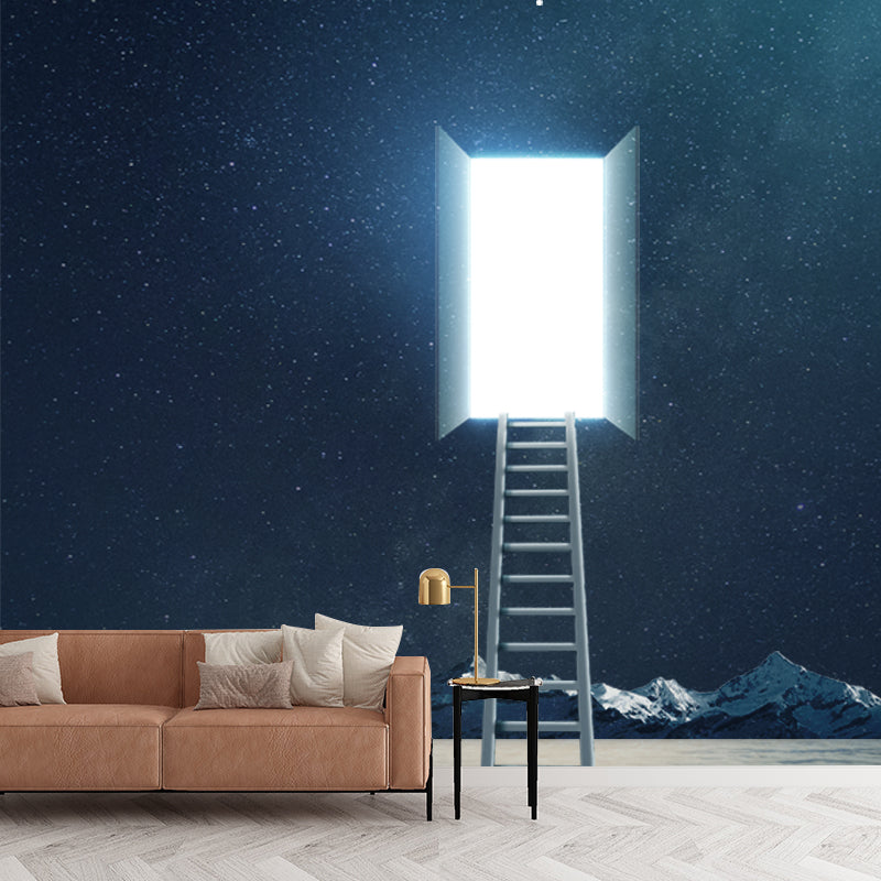Big Time Travel Mural Wallpaper Blue Non-Woven Wall Decor, Moisture Resistant, Custom Size