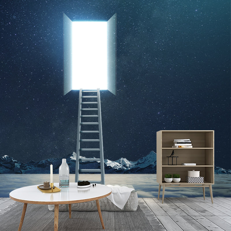 Big Time Travel Mural Wallpaper Blue Non-Woven Wall Decor, Moisture Resistant, Custom Size
