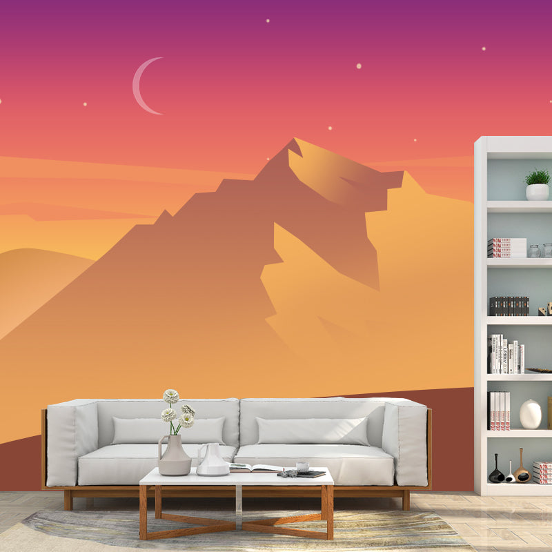 Crescent over Desert Mountain Mural Decal Yellow Modern Wall Art for Living Room