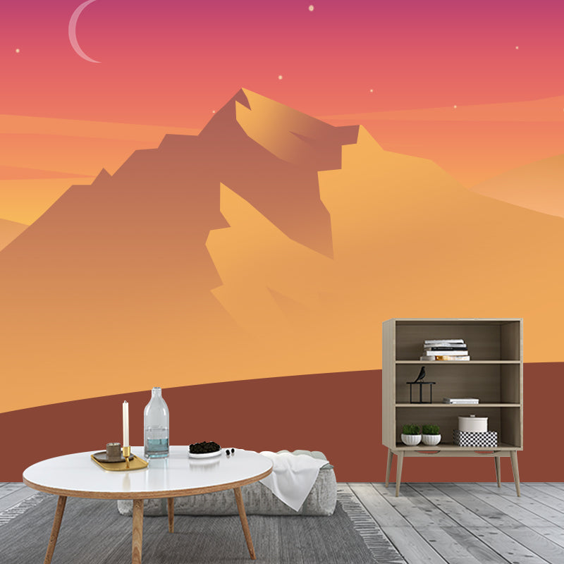 Crescent over Desert Mountain Mural Decal Yellow Modern Wall Art for Living Room