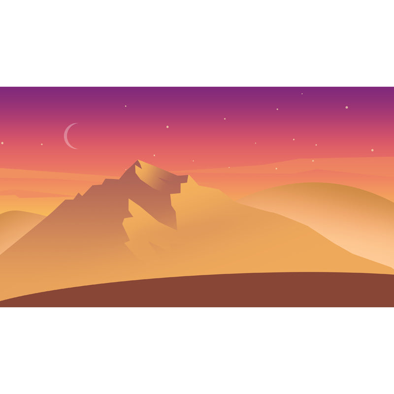 Crescent over Desert Mountain Mural Decal Yellow Modern Wall Art for Living Room