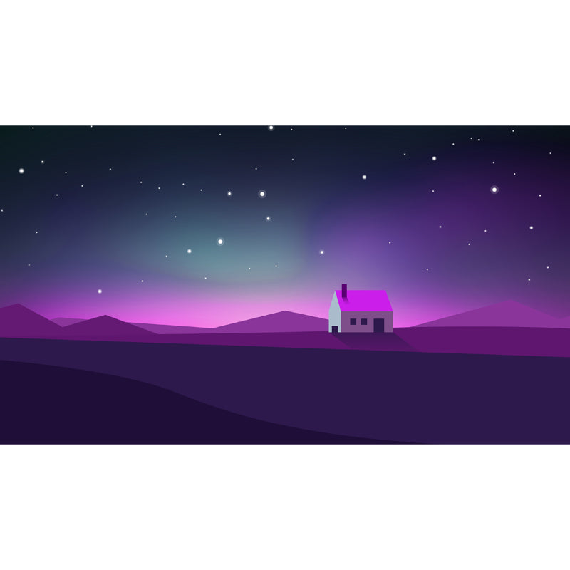 Large Nordic Wall Paper Mural Purple House with Night Polar Light Wall Decor, Made to Measure