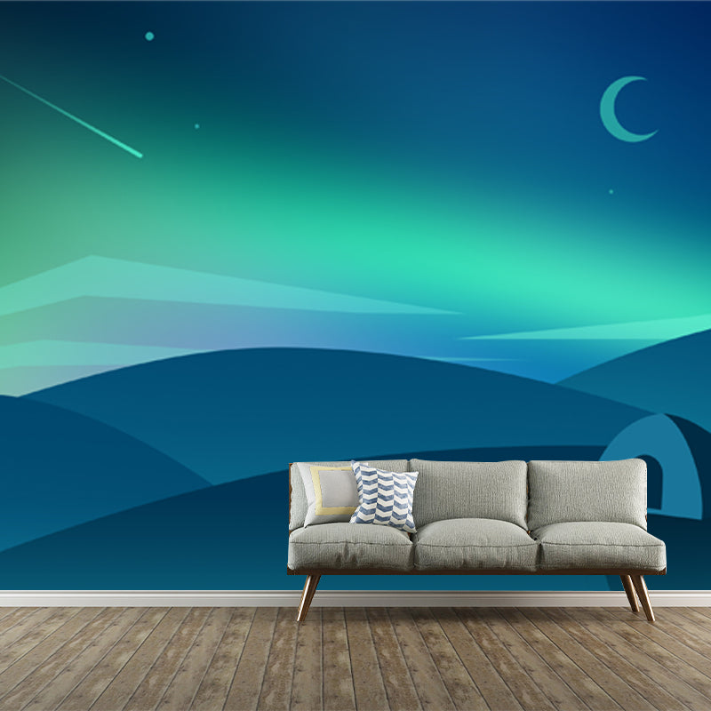 Aqua Scandinavian Mural Decal Whole Tent and Night Scene Wall Covering for Bedroom