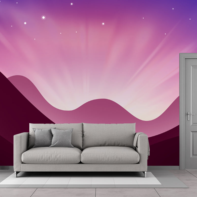 Light Beam from Mountain Mural in Purple-Pink Contemporary Wall Decor for Living Room