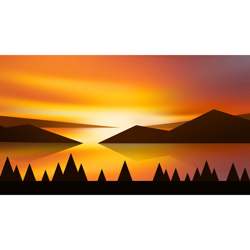 Sunset Mountain Landscape Mural Wallpaper Modern Non-Woven Wall Covering in Yellow-Black
