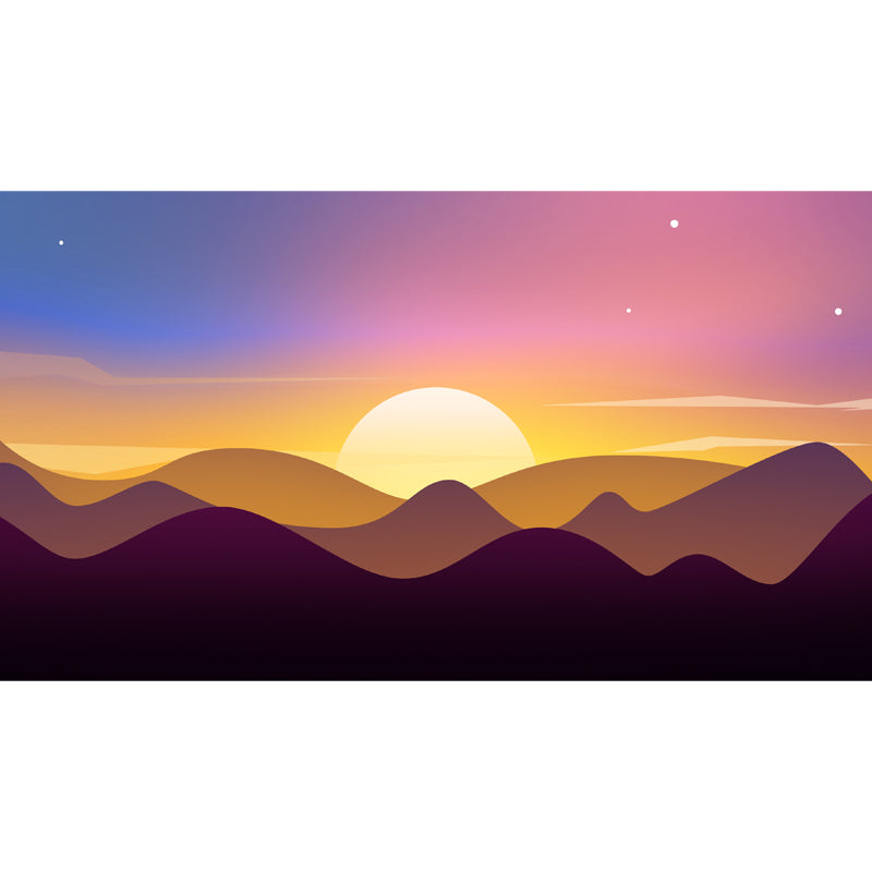 Yellow Sunrise over Mountain Murals Dawn Scenery Modern Waterproof Wall Art for Home