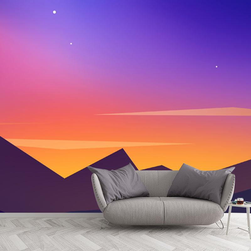 Nordic Starry Mountain Wallpaper Mural Yellow-Blue Polar Light Wall Decoration, Made to Measure