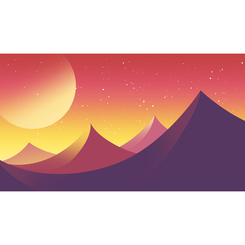 Illustration Crescent over Desert Mural for Bedroom, Orange, Custom Size Available