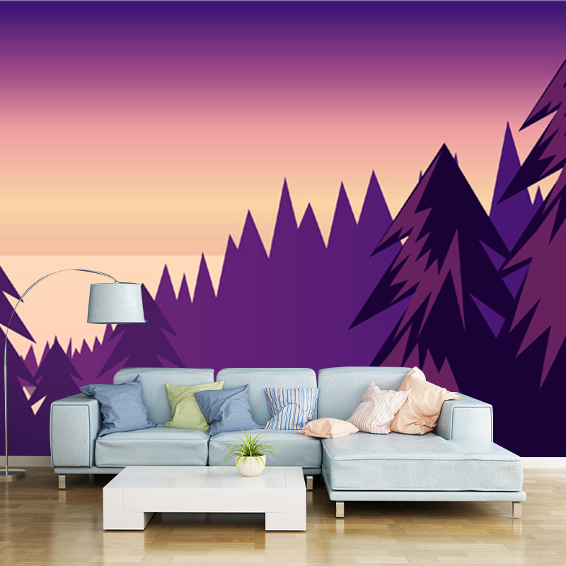Mysterious Pipe Forest Wall Mural for Bedroom, Purple, Customized Size Available