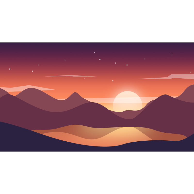 Modern Starry Scenery Wall Mural Yellow-Brown Big Moon Behind Mountain Wall Decor