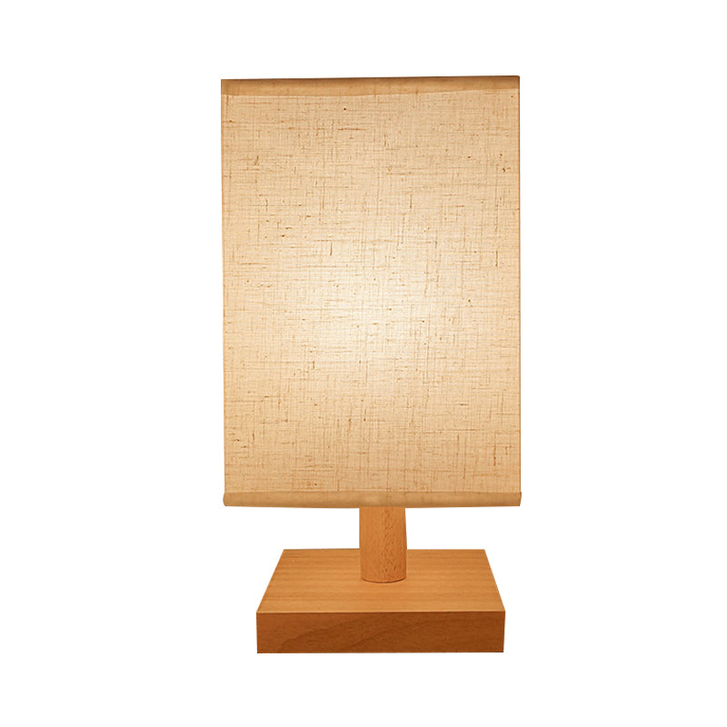 White Fabric Rectangle Standing Table Light Country Style 1 Head Bedroom Table Lamp with Wooden Base