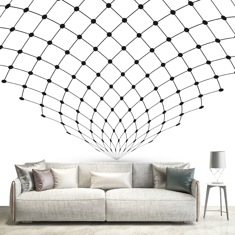 Minimalist Trellis Net Wall Murals for Bedroom Custom Wall Art in Black on White