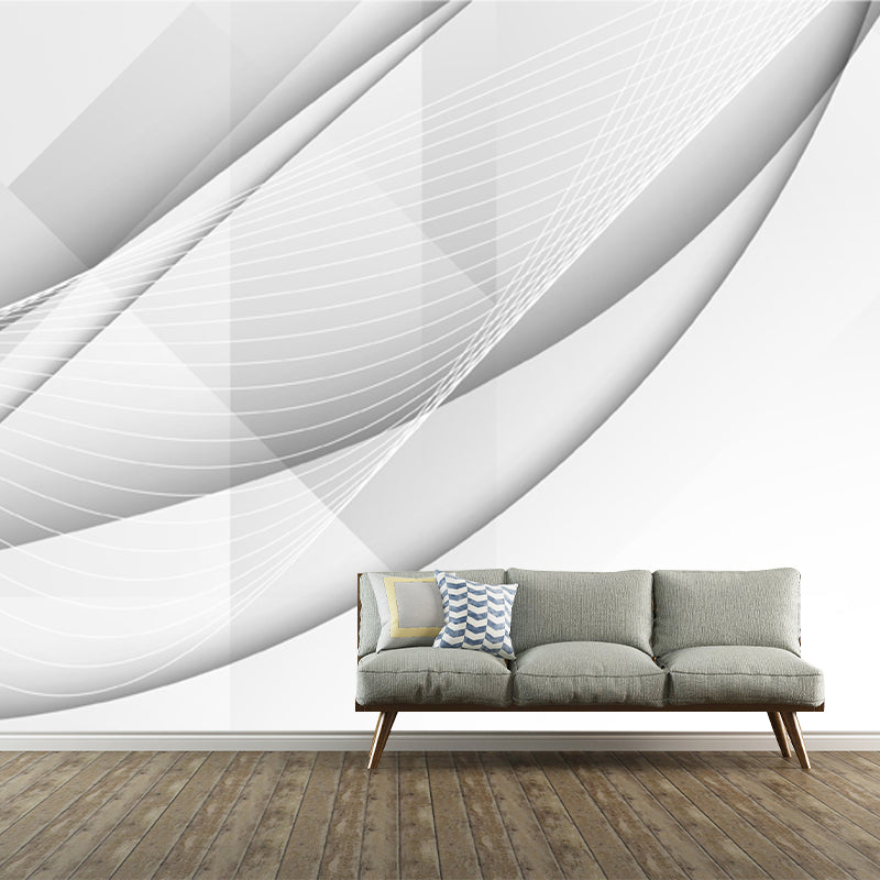 White Minimalistic Mural Wallpaper Full Size Abstract Line Wall Art for Living Room