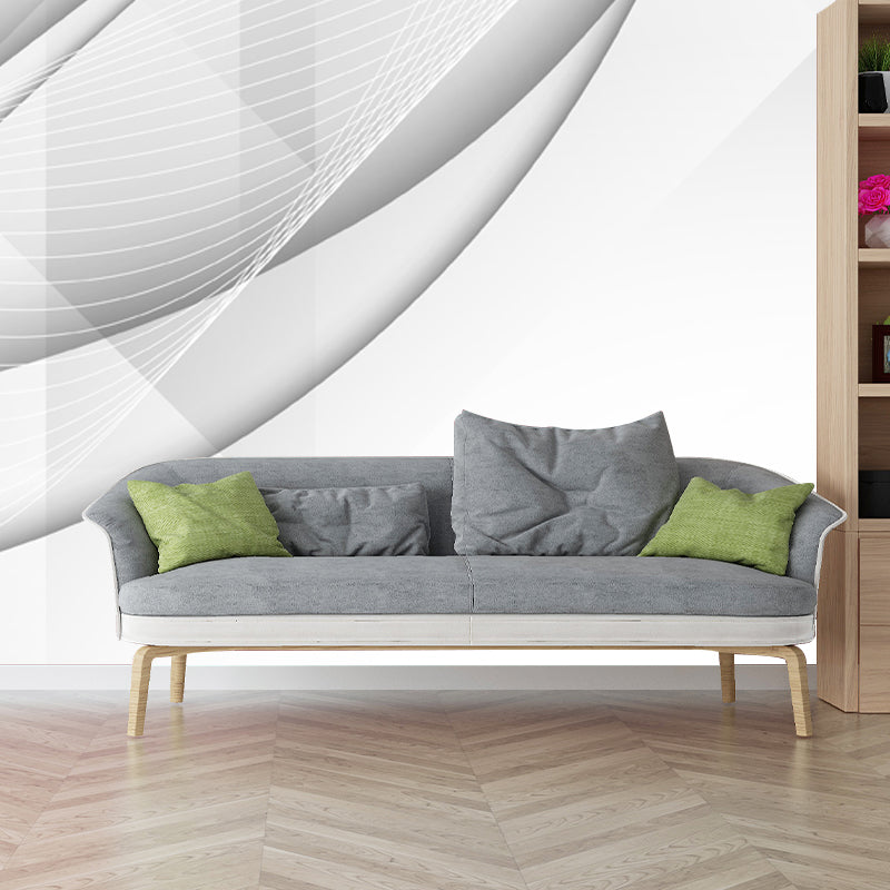 White Minimalistic Mural Wallpaper Full Size Abstract Line Wall Art for Living Room