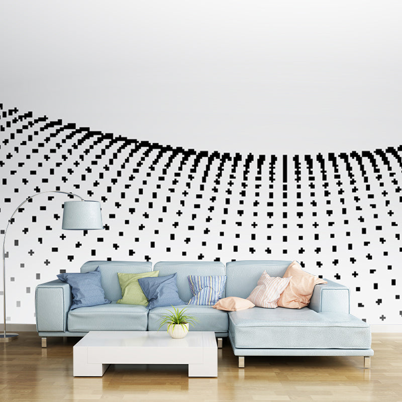Netting Wall Paper Murals in Black-White Minimalist Wall Covering for Living Room