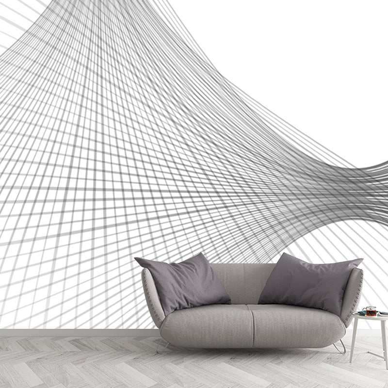 Modern 3D Coordinate Grid Murals Black and White Stain Resistant Wall Art for Bedroom